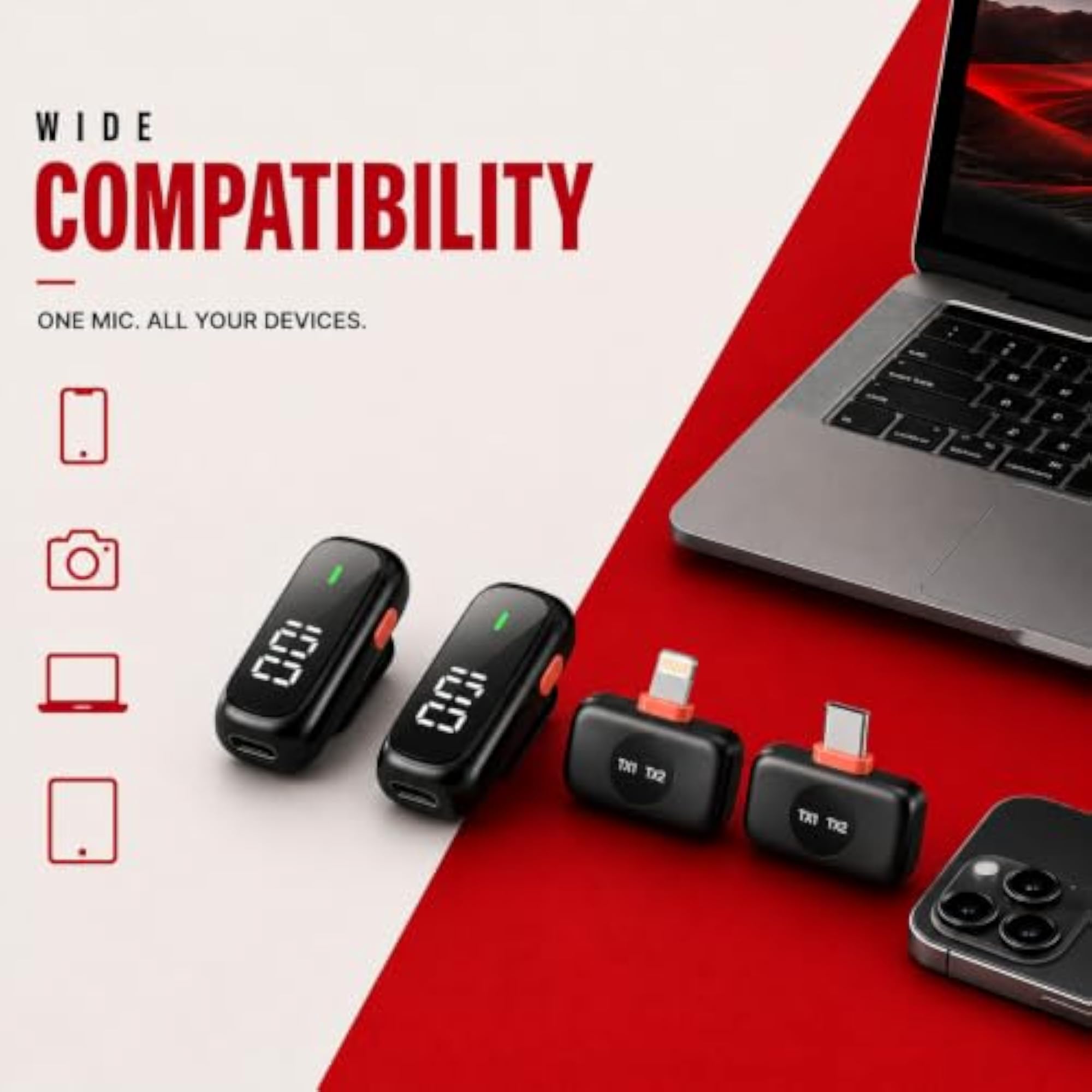 Wireless Lavalier Microphone with 3-Level Noise Cancellation
